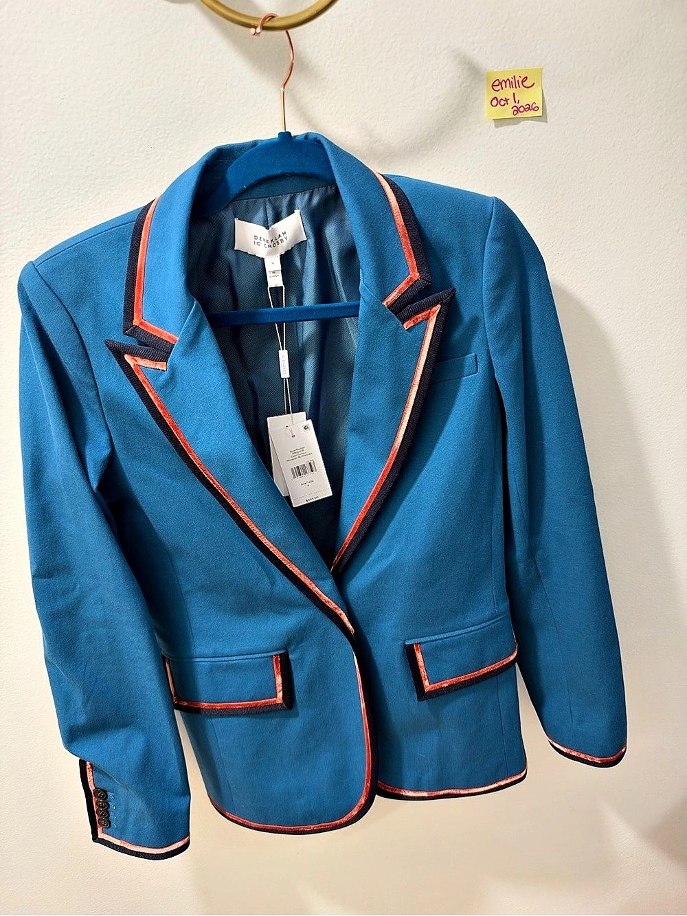Derek Lam 10 Crosby Blue Blazer Color Block Blazer Size 4 NWT Grosgrain Trim